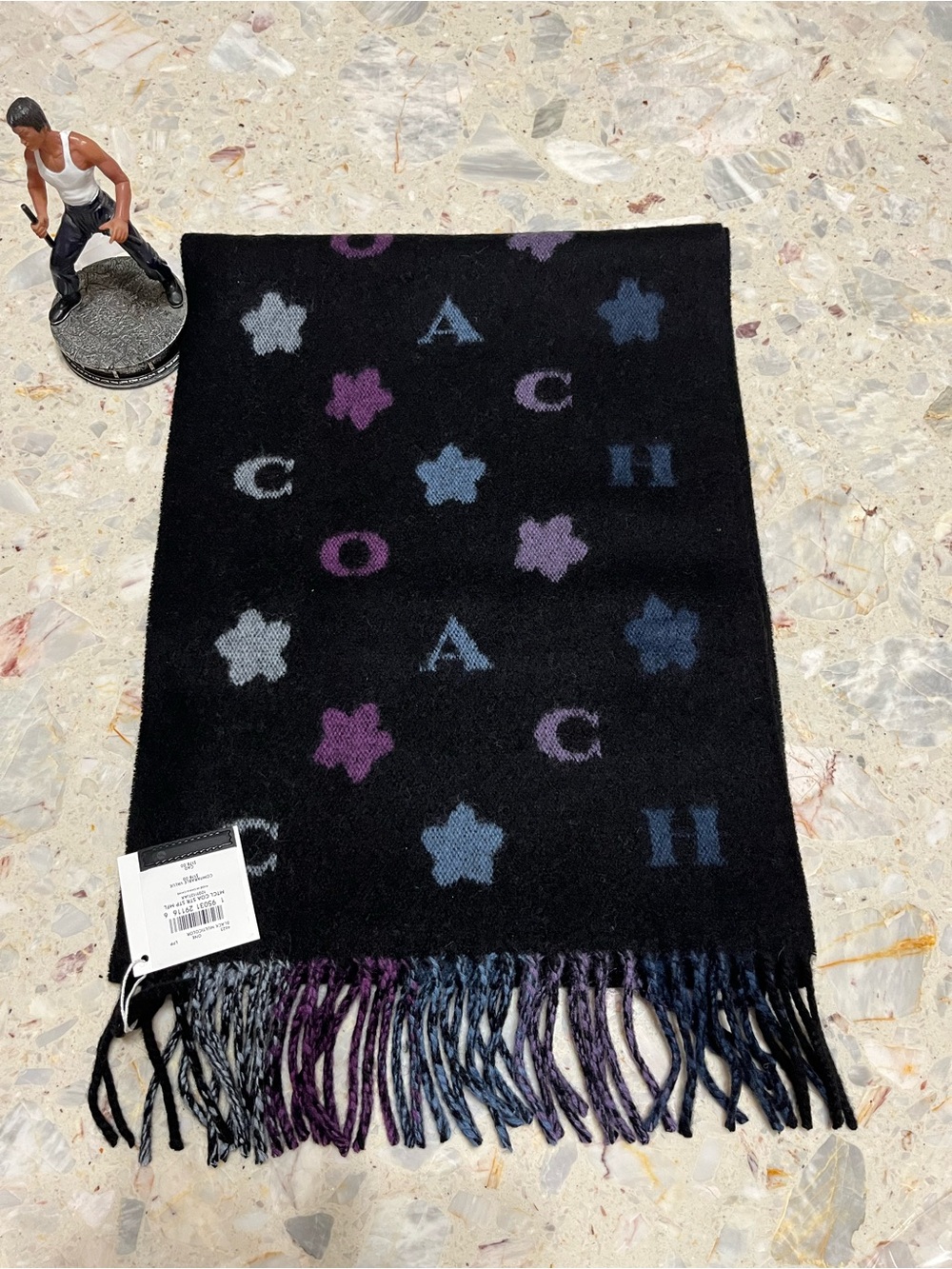 NWT Coach Women Stars Striped Print Wool Muffler Scarf